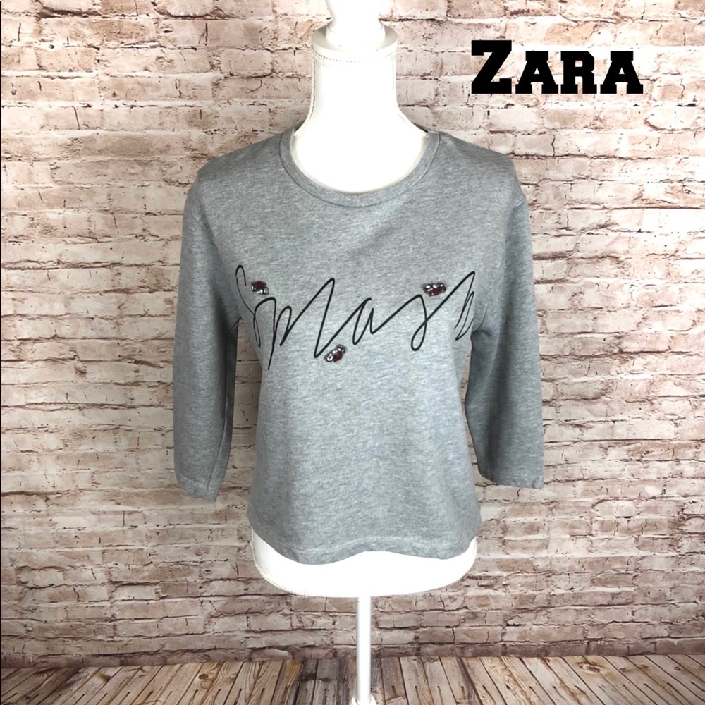 ZARA W&B Gray Smash Graphic Sweatshirt Size Medium Streetwear EUC